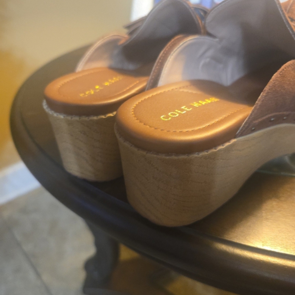 NEW! Cole Haan Brown Suede Mules with Bow Detail 7.5 PRICE IS FIRM - Picture 5 of 8